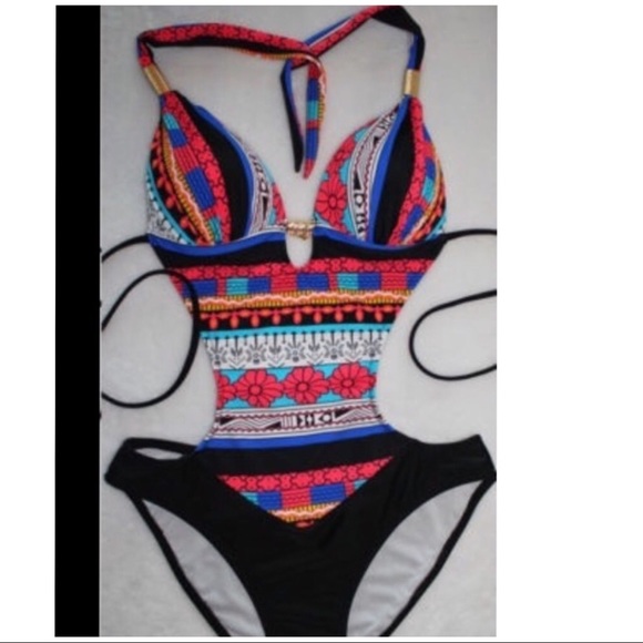 Red & Multicolor Print Monokini Swimsuit  NWT - L - Picture 5 of 5
